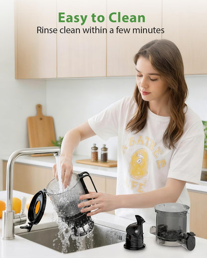 Juicer Machines - Wide Mouth Feed Chute with Self Feeding Hands-Free Design - Cold Press Juicer for Vegetables and Fruits - Juice Extractor Machine High Juice Yield - With Brush