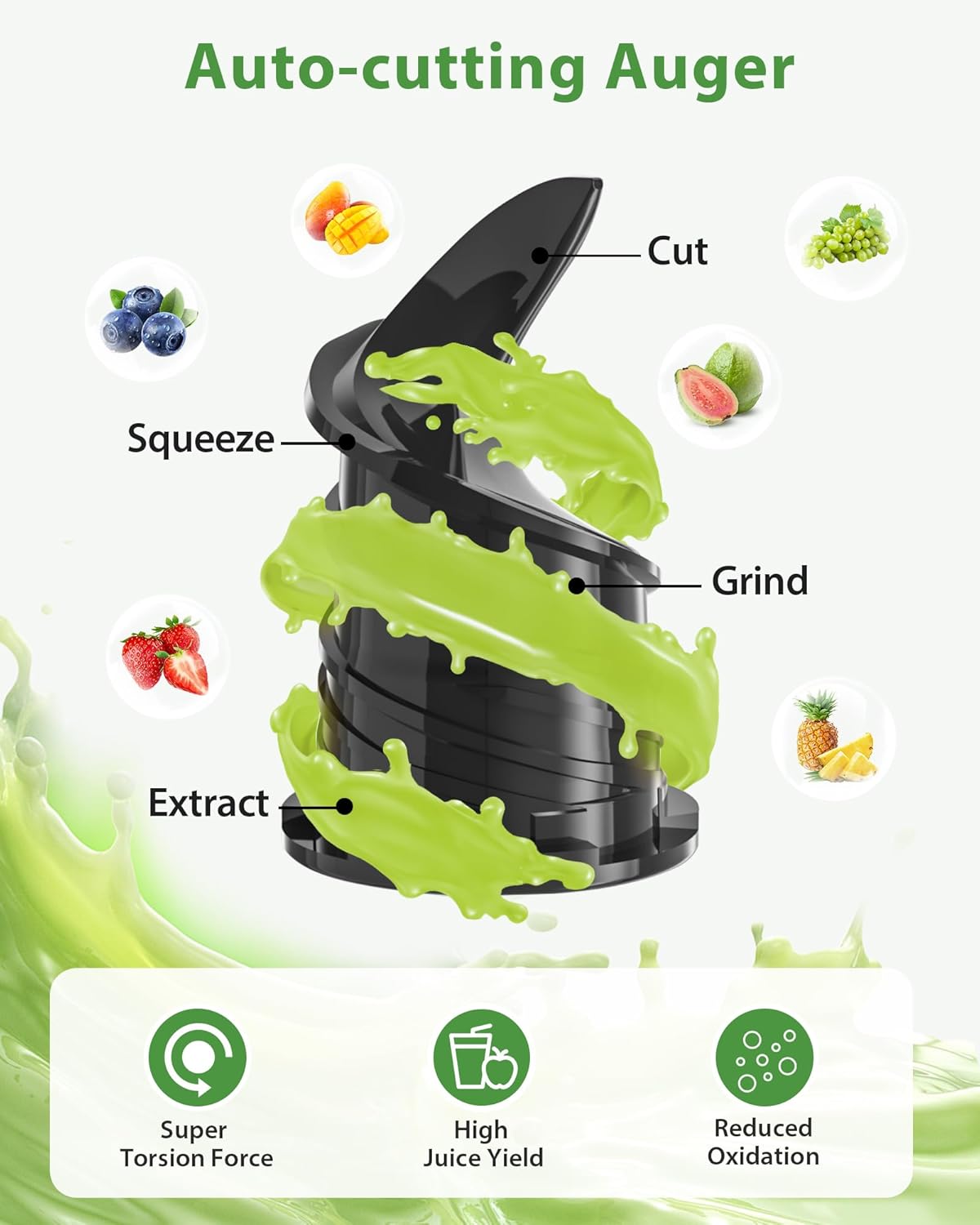 Juicer Machines - Wide Mouth Feed Chute with Self Feeding Hands-Free Design - Cold Press Juicer for Vegetables and Fruits - Juice Extractor Machine High Juice Yield - With Brush