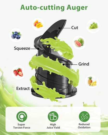 Juicer Machines - Wide Mouth Feed Chute with Self Feeding Hands-Free Design - Cold Press Juicer for Vegetables and Fruits - Juice Extractor Machine High Juice Yield - With Brush