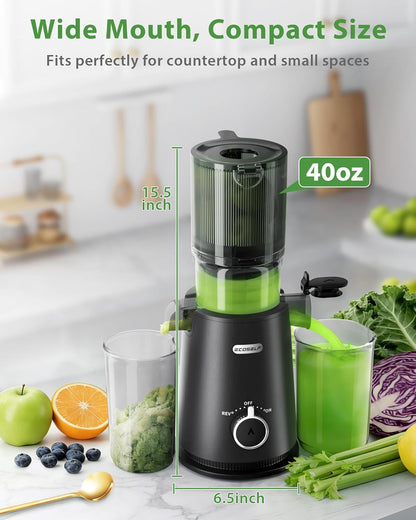 Juicer Machines - Wide Mouth Feed Chute with Self Feeding Hands-Free Design - Cold Press Juicer for Vegetables and Fruits - Juice Extractor Machine High Juice Yield - With Brush