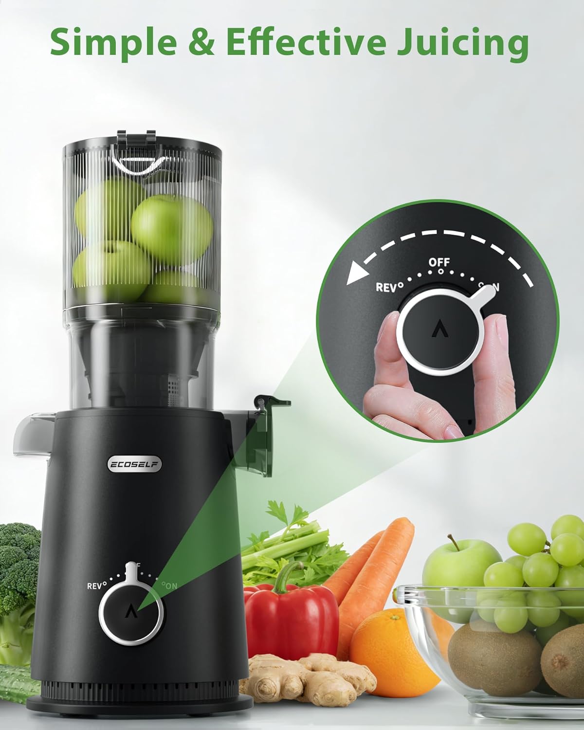 Juicer Machines - Wide Mouth Feed Chute with Self Feeding Hands-Free Design - Cold Press Juicer for Vegetables and Fruits - Juice Extractor Machine High Juice Yield - With Brush