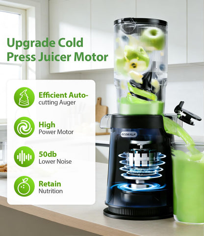 Juicer Machines - Wide Mouth Feed Chute with Self Feeding Hands-Free Design - Cold Press Juicer for Vegetables and Fruits - Juice Extractor Machine High Juice Yield - With Brush